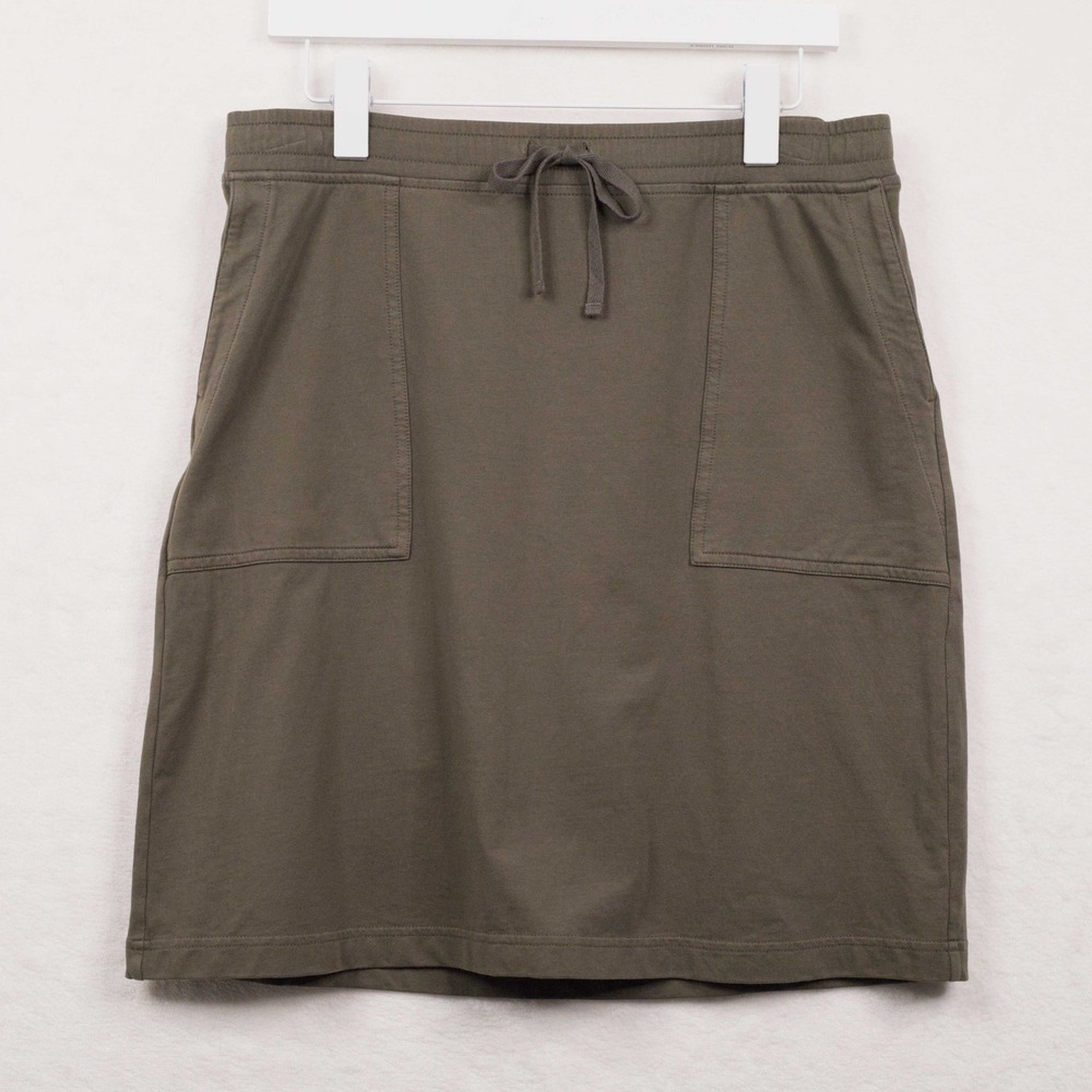 J JILL Drawstring Elastic Waist Skirt Pockets Casual Stretch Olive Green Sz S